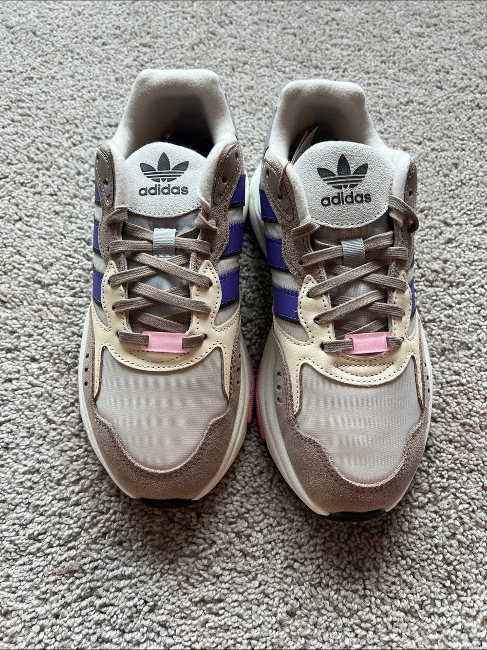 adidas Taupe & Purple Retro Runner with Pink Accent